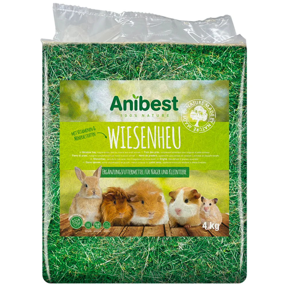 Anibest Fieno di Prato 4kg - Naturale, Aromatico e Ricco di Fibre per Piccoli Animali