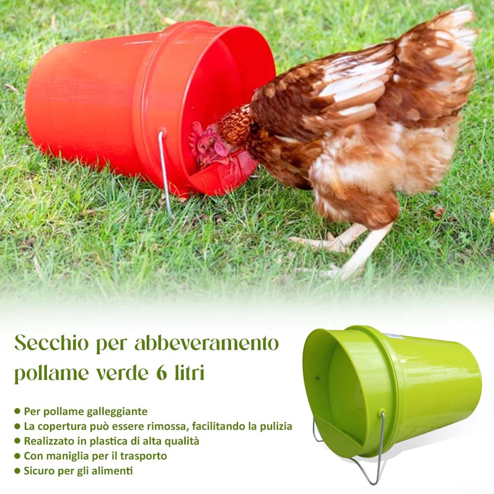 Bevitore a Secchio in Plastica 6 L. (Verde) – Resistente per Pollame con Coperchio Rimovibile - Image 15