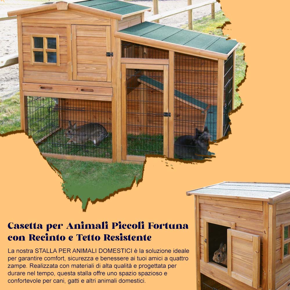 Casetta per Animali Piccoli Fortuna con Recinto e Tetto Resistente - Image 8