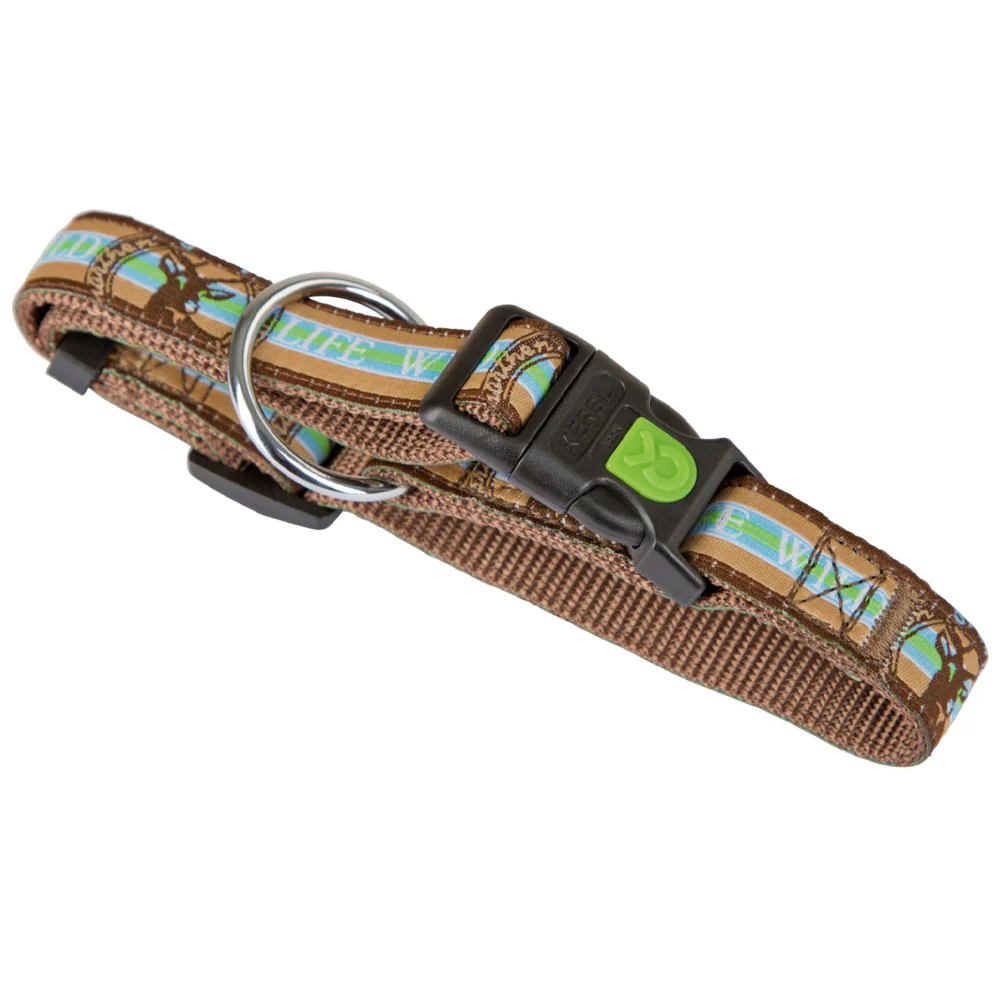 Collare Wild Life in nylon marrone per cane – Chiusura a clip