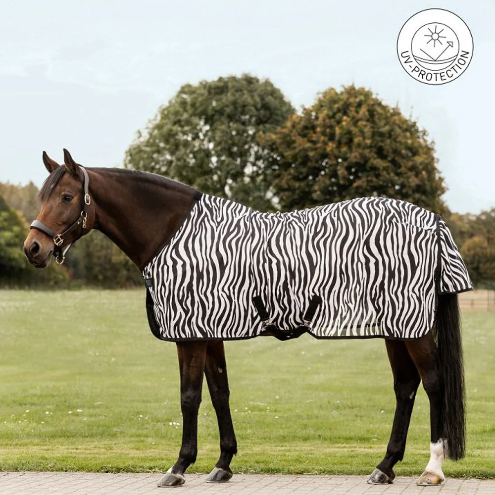 Coperta Antimosche Zebra Nero-Bianco con Cinghie Incrociate