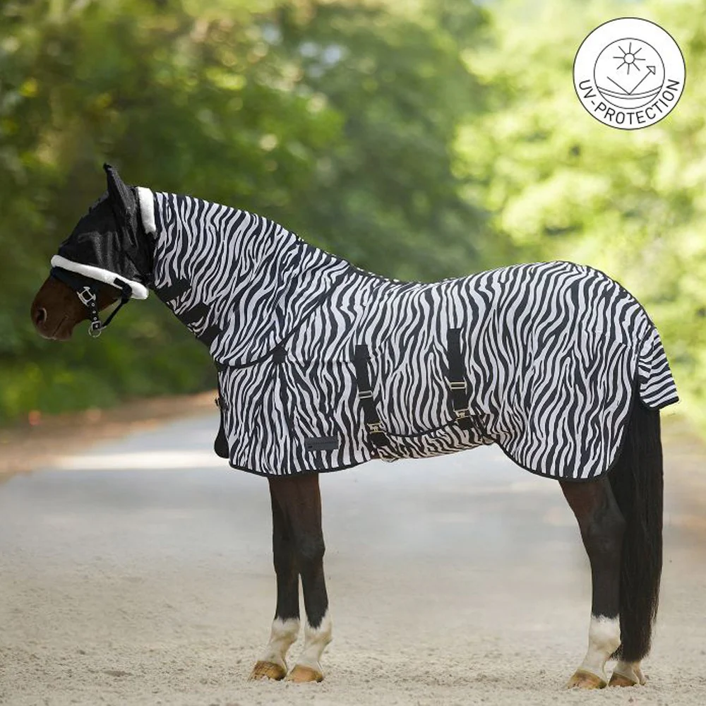 Coperta Antimosche Zebrata Nero-Bianco per Cavalli in Poliestere con Sottopancia