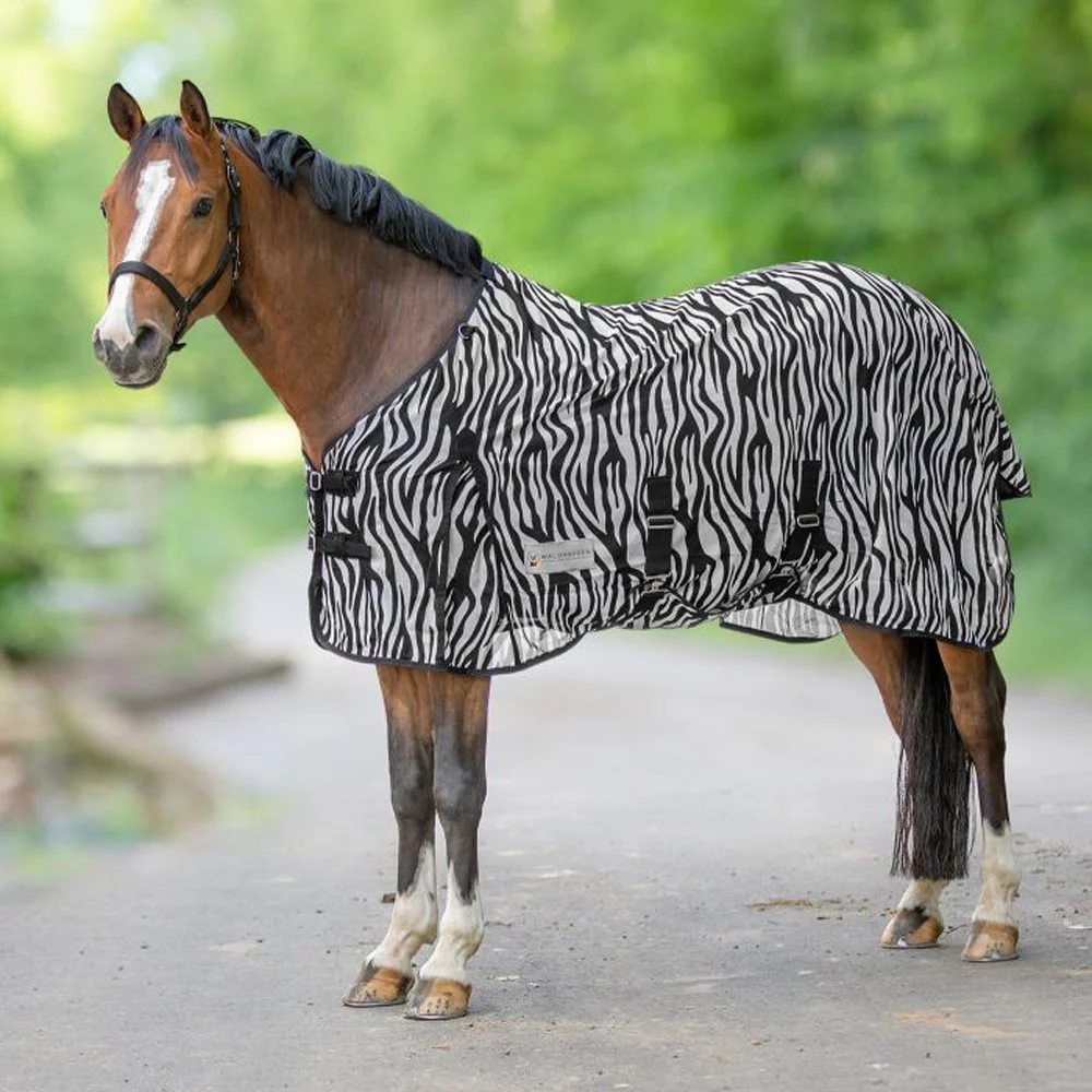 Coperta Antimosche Zebrata Nero-Bianco per Cavalli in Poliestere con Sottopancia - Image 2