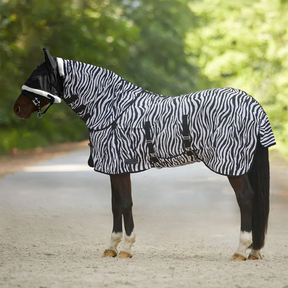 Coperta Antimosche Zebrata Nero-Bianco per Cavalli in Poliestere con Sottopancia - Image 4