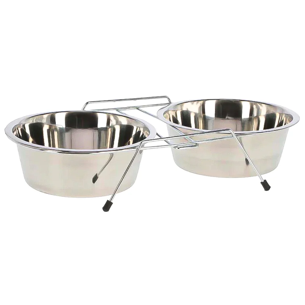 Doppio supporto per ciotole con 2 ciotole in acciaio inox