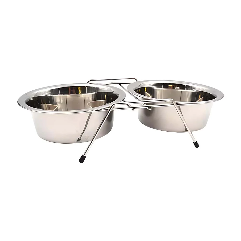 Doppio supporto per ciotole con 2 ciotole in acciaio inox - Image 5
