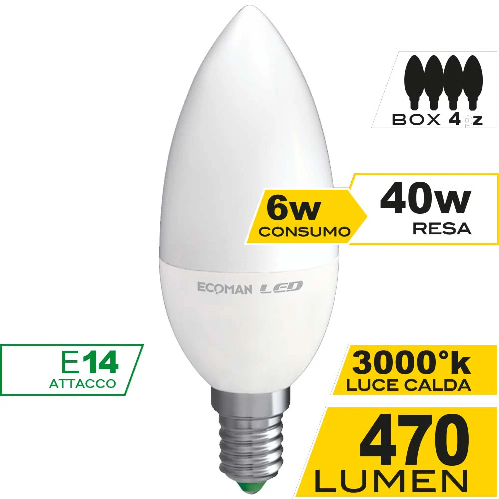 Ecoman Led Mini Candela 6W 3000K 4Pz - Image 2