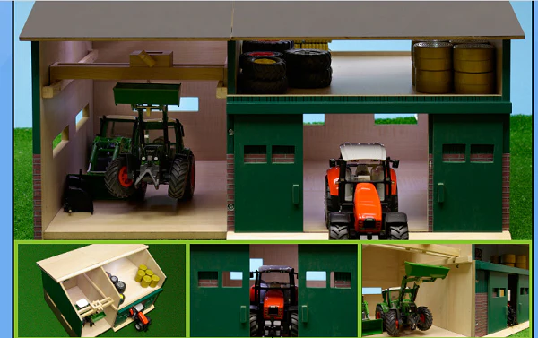 Fienile con Officina in Legno Scala 1:32 con Parti Mobili