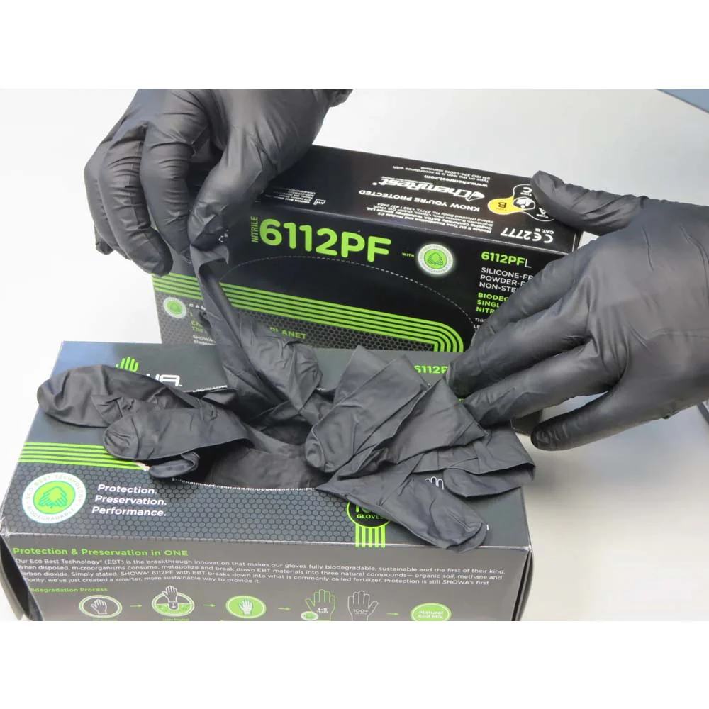 Guanti Showa 6112PF Nero 100 pezzi - monouso e biodegradabile - Image 6
