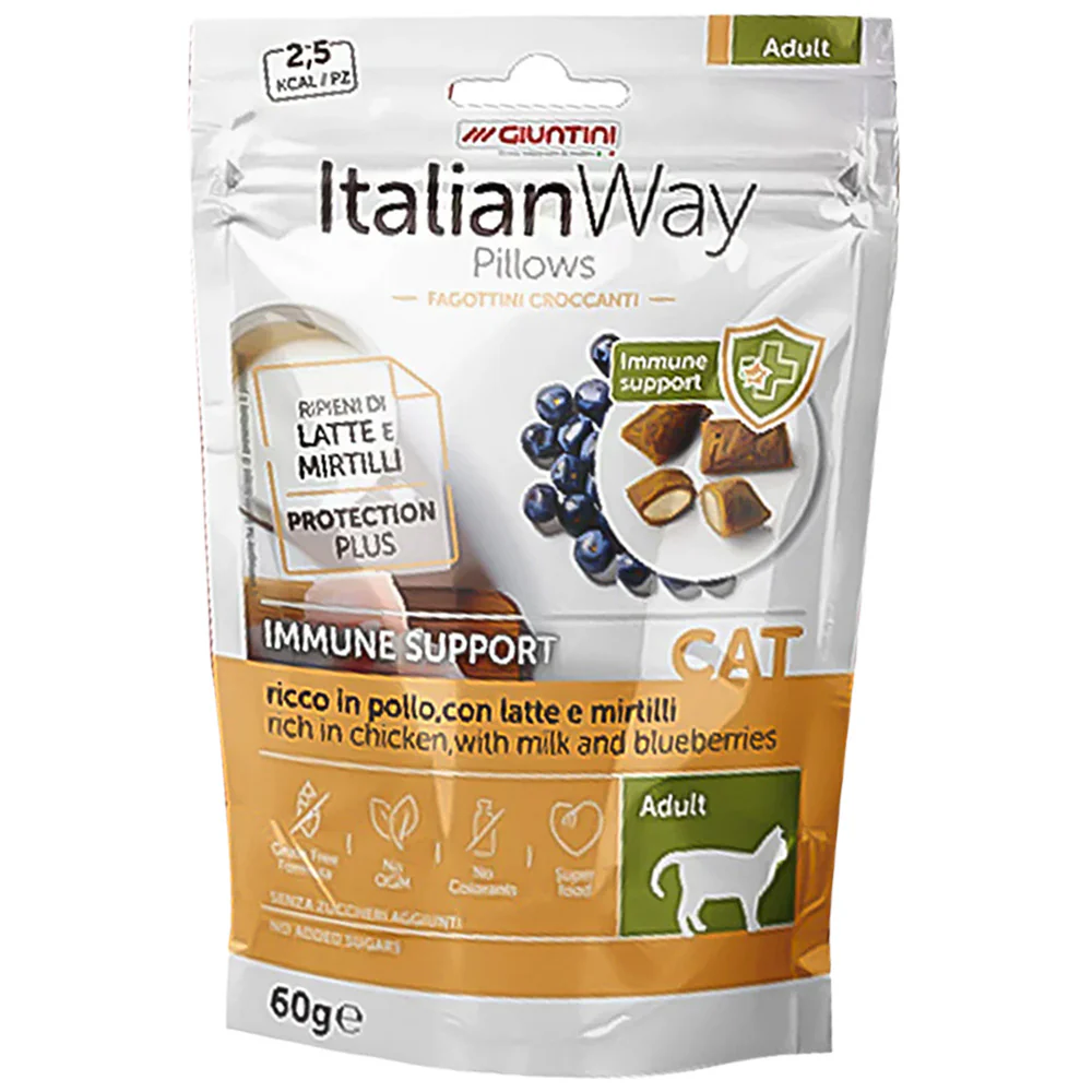 ItalianWay Pillows Snack Gustoso per Gatti al Gusto di Carne 60g