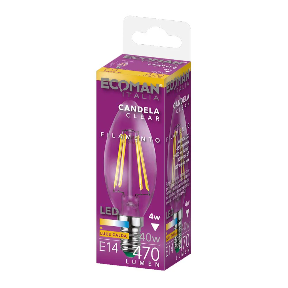 Lampadina LED Filamento Candela 4W Trasparente E14 Luce Calda - Image 2