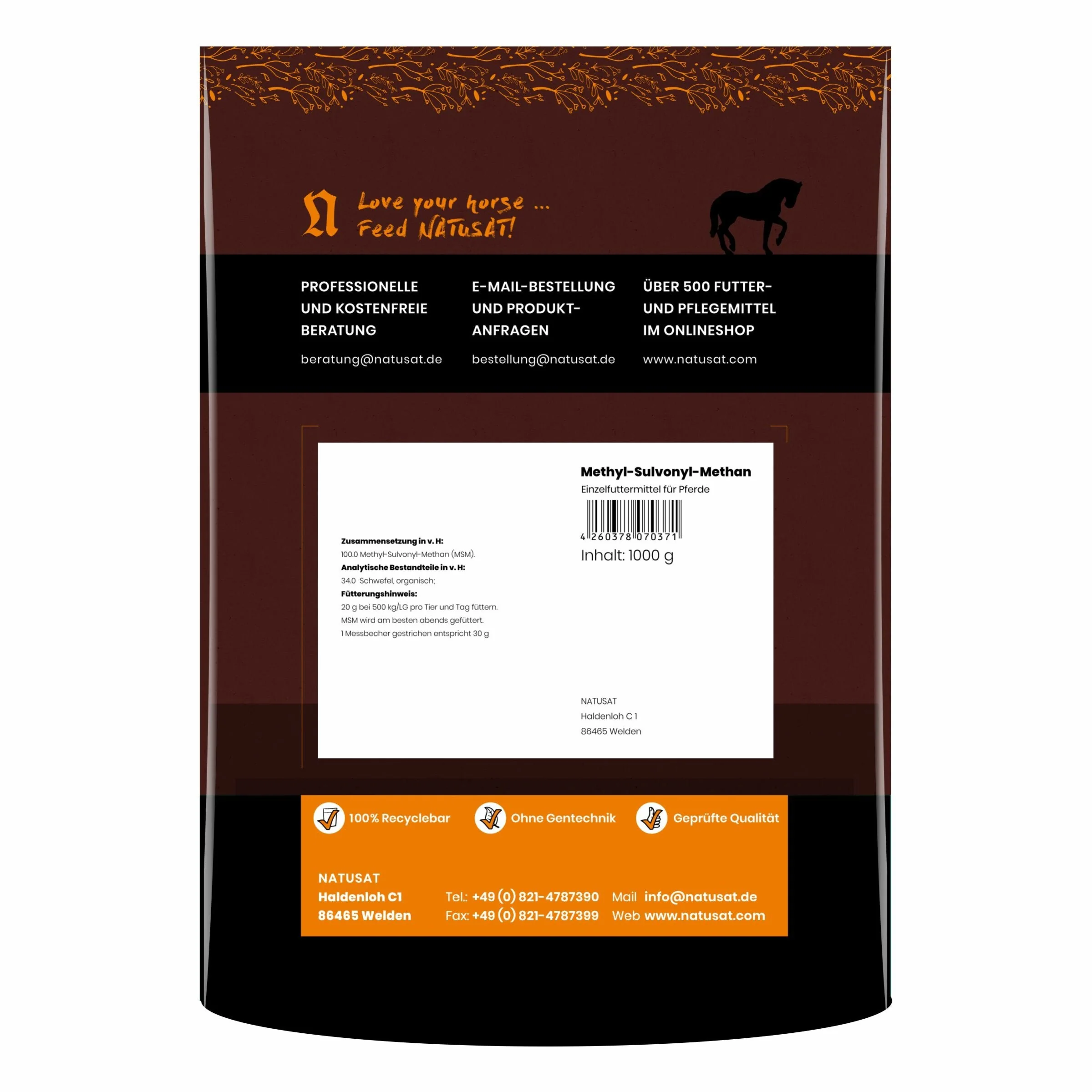 Natusat MSM (Metilsulfonilmetano) Nutrizione Integratori Mangime per cavalli 1kg - Image 3