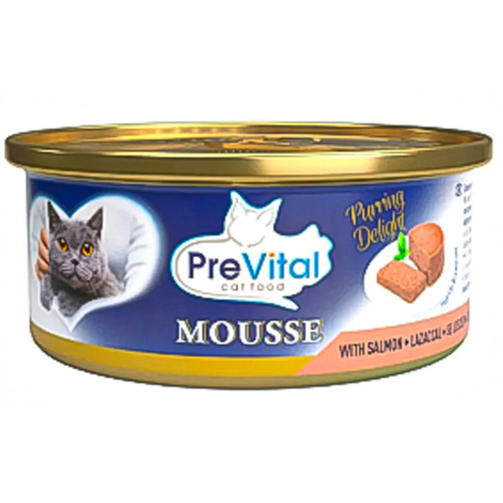 Prevital Mousse Cibo per Gatti Adulti 85g – Manzo, Pollo, Salmone, Tonno