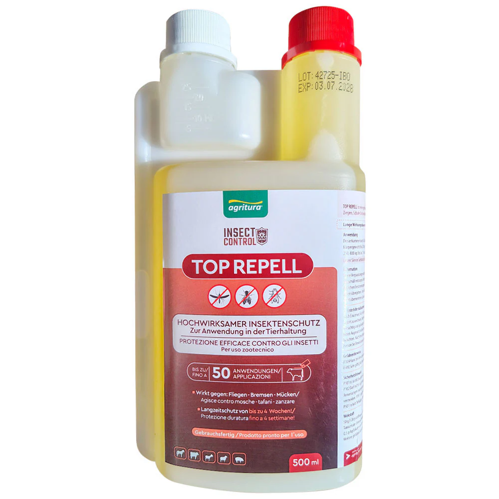 Top Repell repellente insetti, la migliore prevenzione contro i vettori della Blue Tongue e della “nuova peste bovina” la Dermatite Nodulare Contagiosa - 500ml