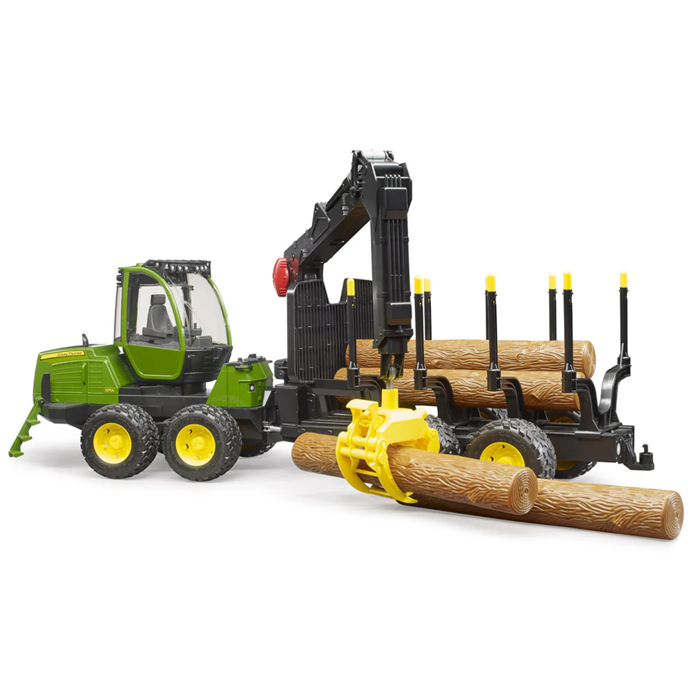 Trattore Forestale John Deere 1210E a 4 Assi con Gru Rotante e Tronchi Giocattolo - Image 4