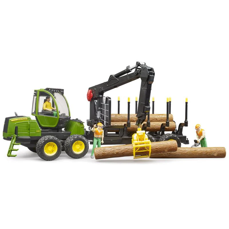 Trattore Forestale John Deere 1210E a 4 Assi con Gru Rotante e Tronchi Giocattolo - Image 5